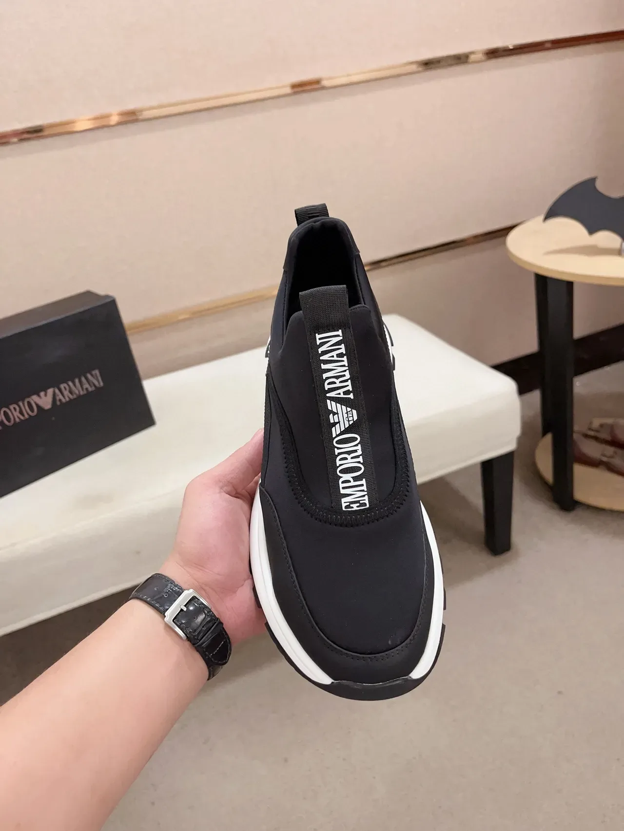 Emporio Armani Slip-On Black and White Lifestyle Sneakers 4