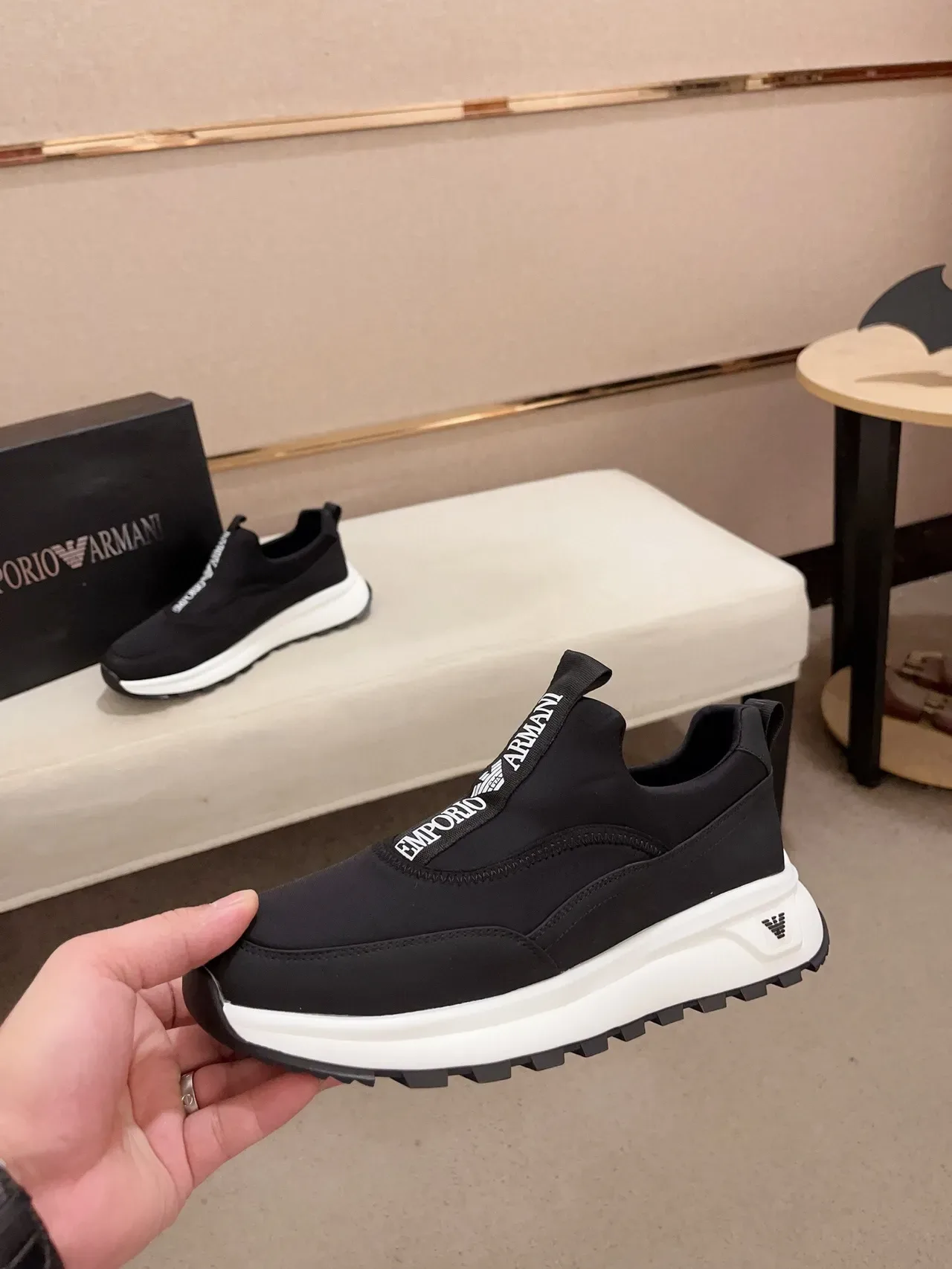 Emporio Armani Slip-On Black and White Lifestyle Sneakers 5