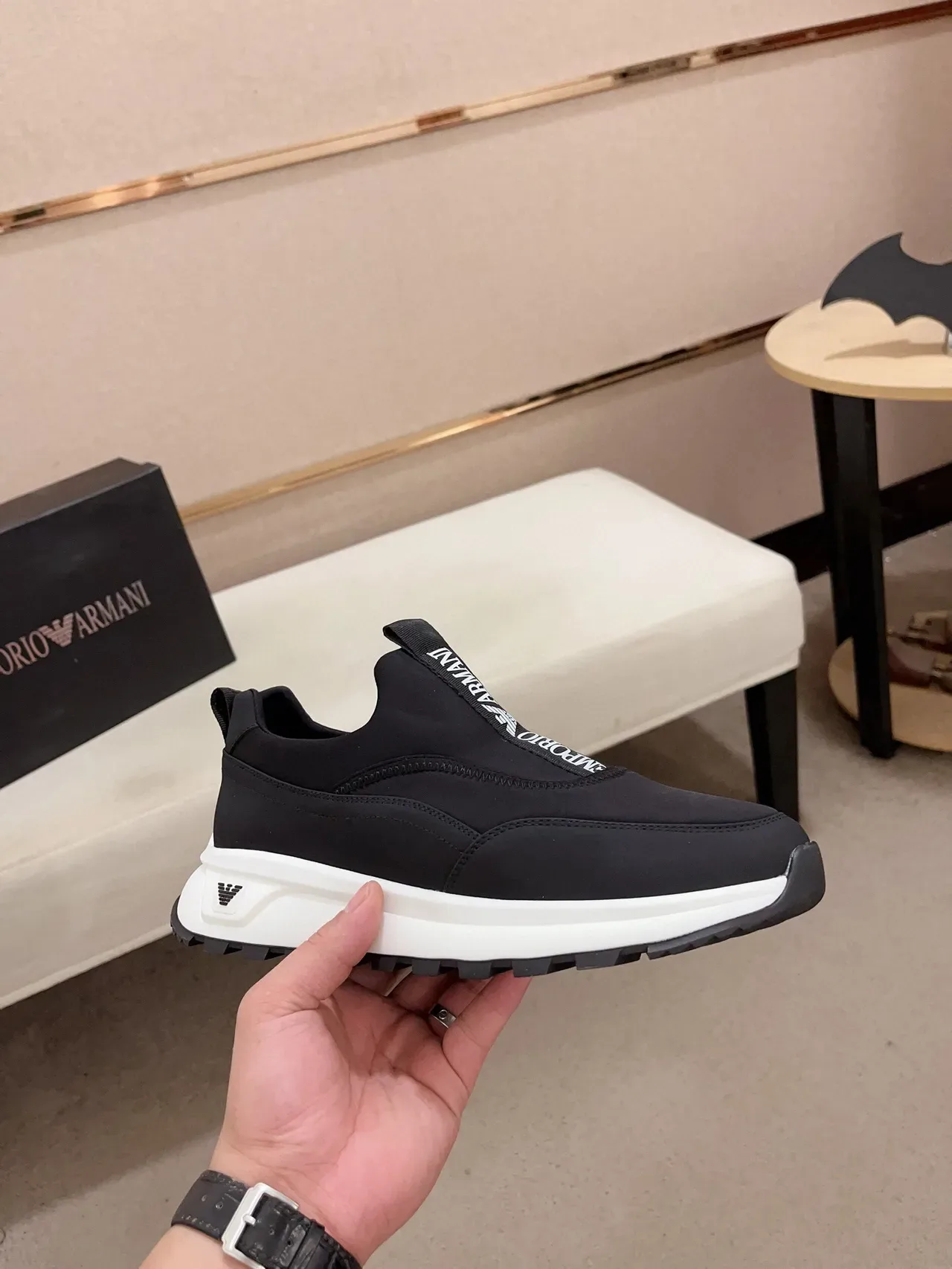 Emporio Armani Slip-On Black and White Lifestyle Sneakers 6