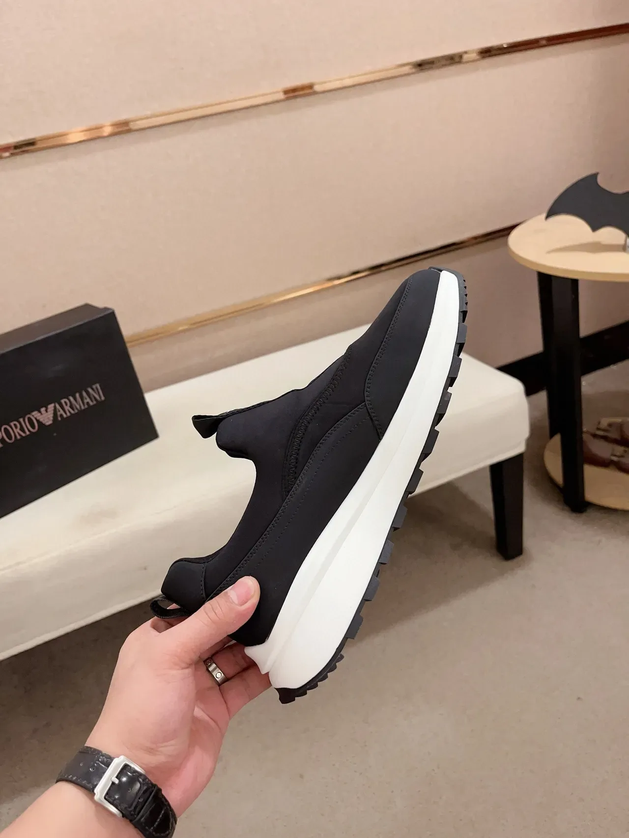 Emporio Armani Slip-On Black and White Lifestyle Sneakers 7