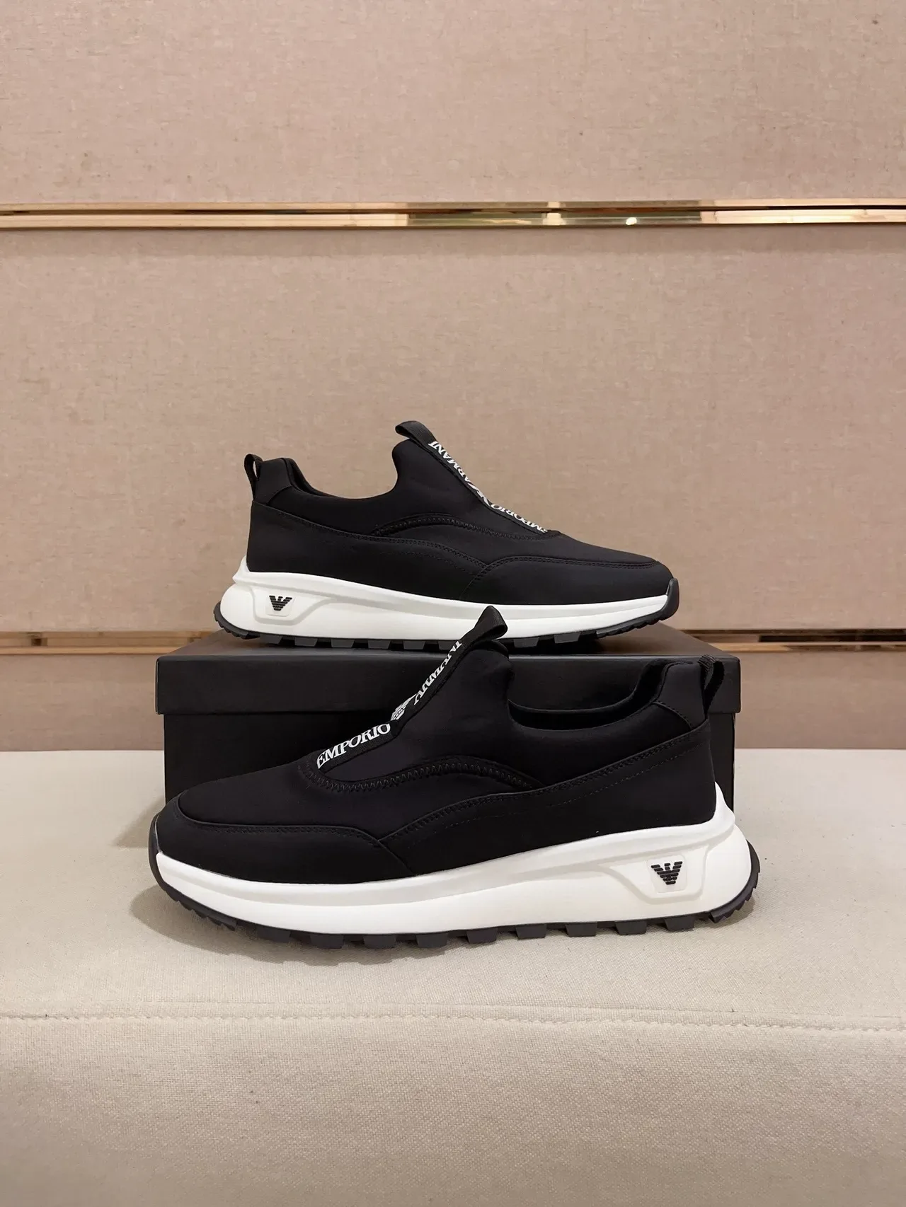 Emporio Armani Slip-On Black and White Lifestyle Sneakers 8