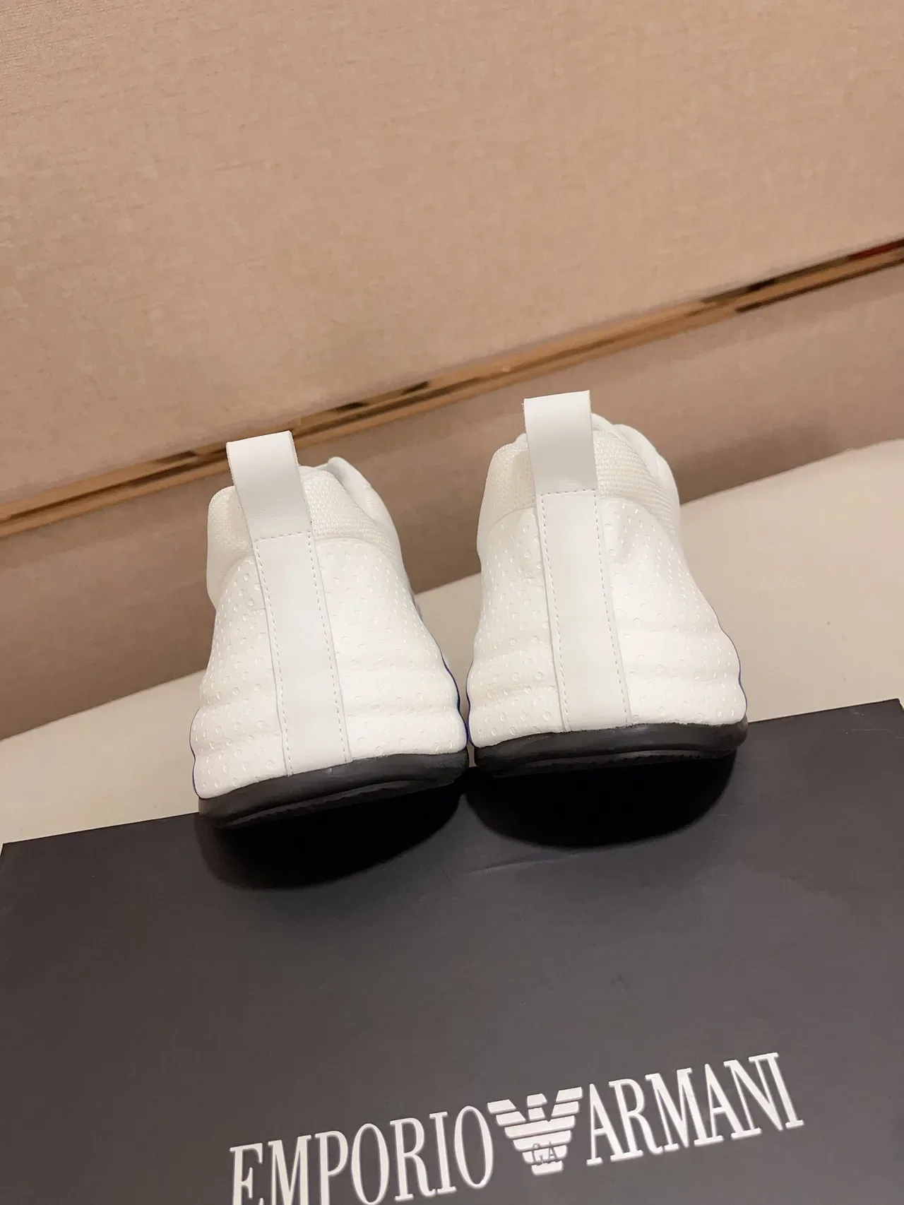 Emporio Armani White Blue Mesh Upper Bold A-Logo Stripe Sneakers 8