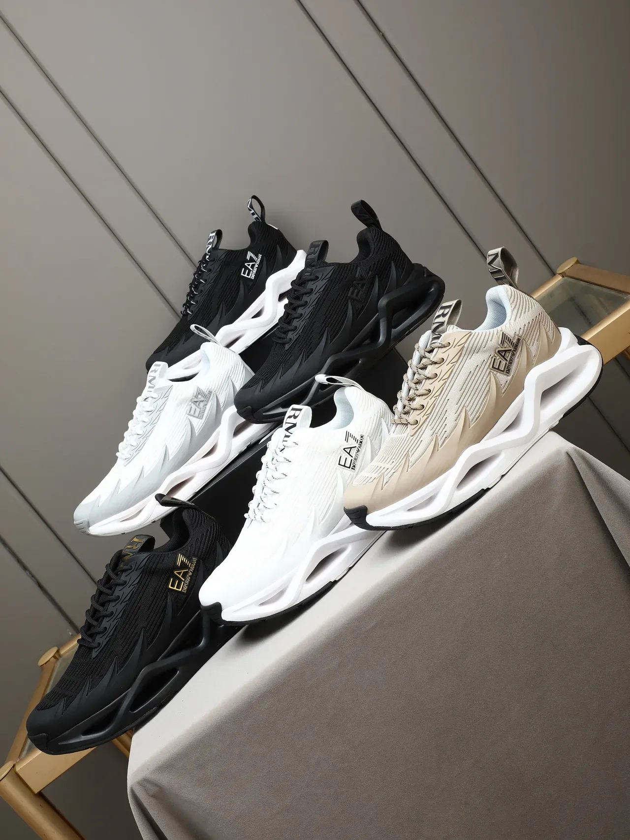 Emporio Armani White Monogram Knit Chunky Sneakers 2