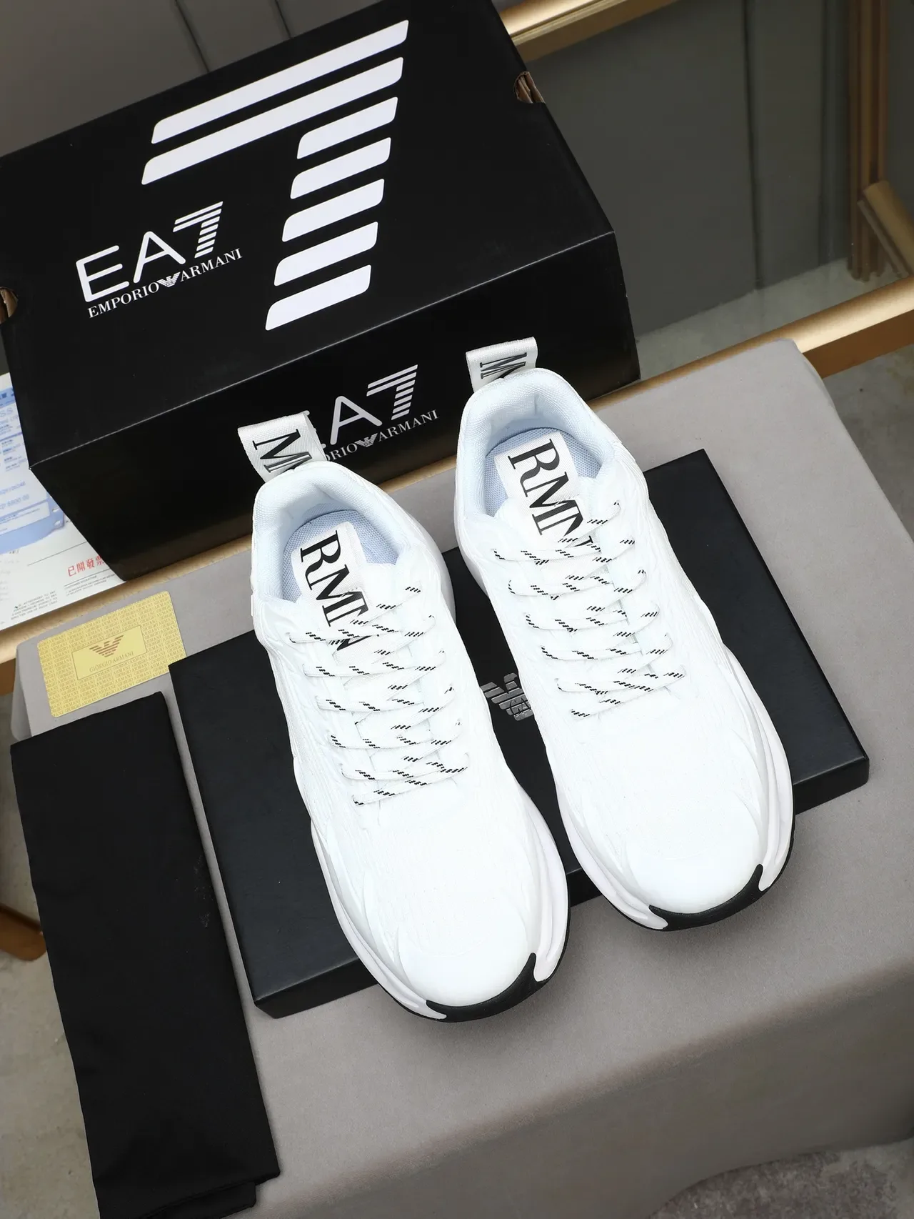 Emporio Armani White Monogram Knit Chunky Sneakers 3