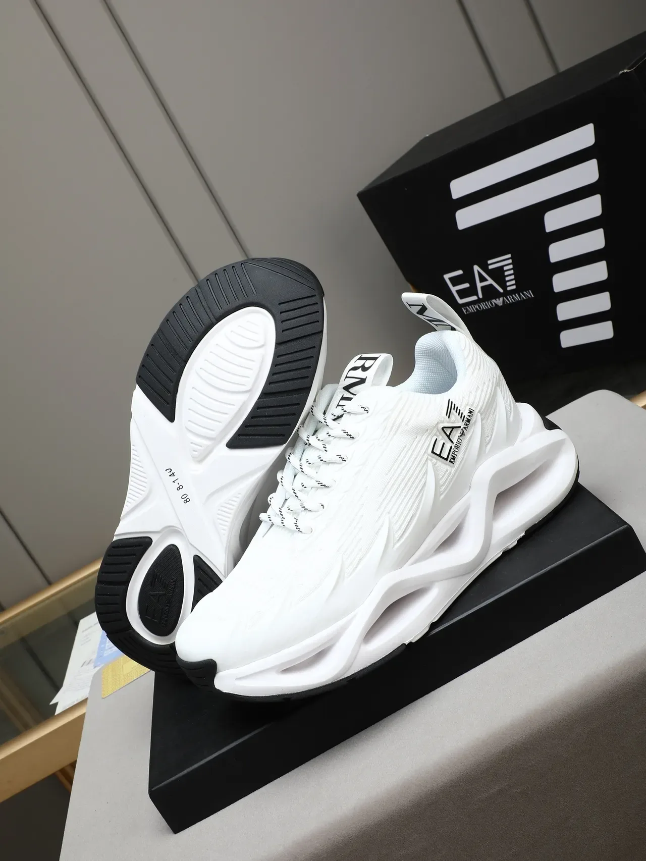 Emporio Armani White Monogram Knit Chunky Sneakers 5