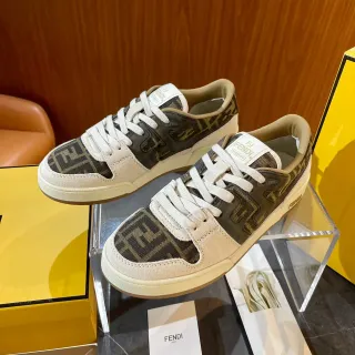 Fendi Beige Black Low-Top Monogram Textile Panels Lifestyle Sneakers