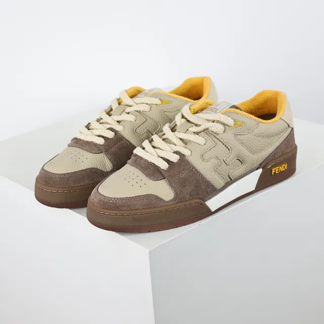 Fendi Beige Marron Couche Et Daim/Cuir Dessus Estampillé FF Motif Mode De Vie Baskets 2