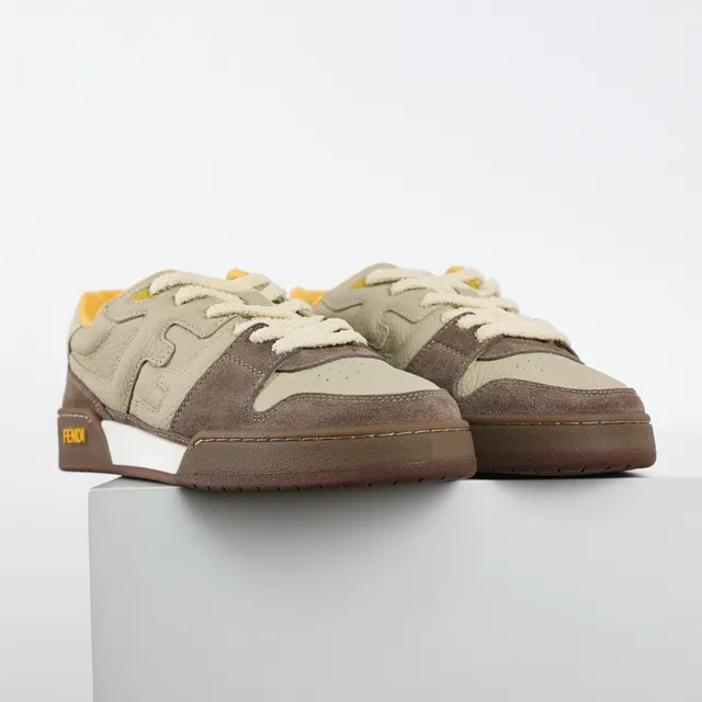 Fendi Beige Marron Couche Et Daim/Cuir Dessus Estampillé FF Motif Mode De Vie Baskets 3