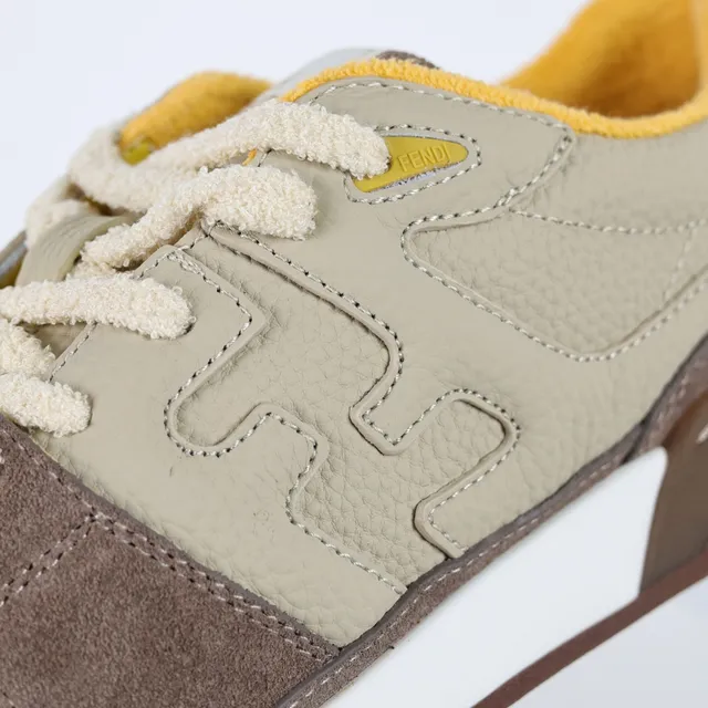 Fendi Beige Marron Couche Et Daim/Cuir Dessus Estampillé FF Motif Mode De Vie Baskets 6