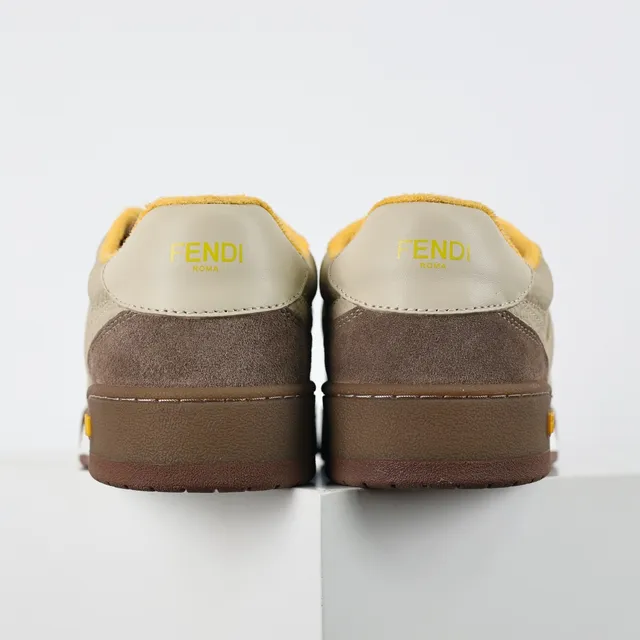 Fendi Beige Marron Couche Et Daim/Cuir Dessus Estampillé FF Motif Mode De Vie Baskets 8