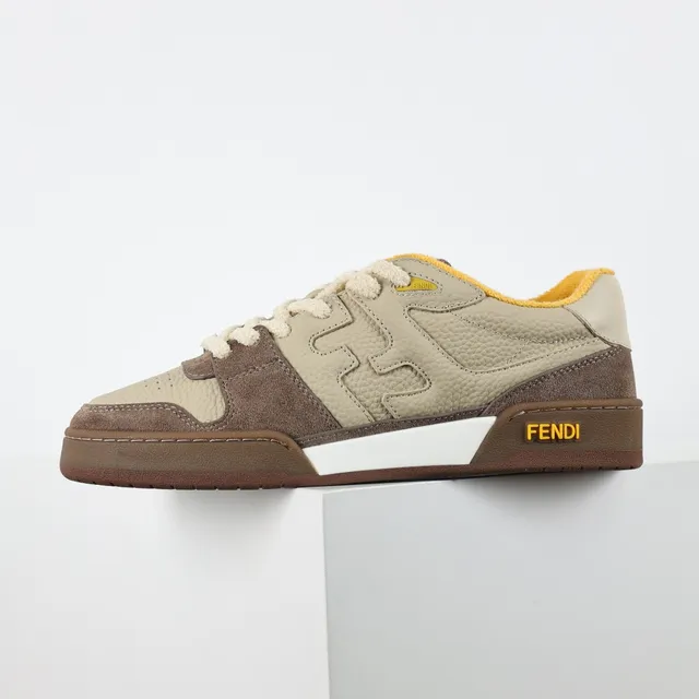 Fendi Beige Marron Couche Et Daim/Cuir Dessus Estampillé FF Motif Mode De Vie Baskets 9