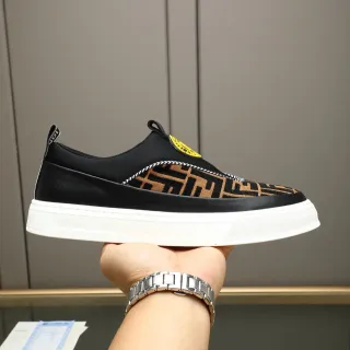 Fendi Black Beige Slip-On FF Monogram Jacquard Lifestyle Sneakers