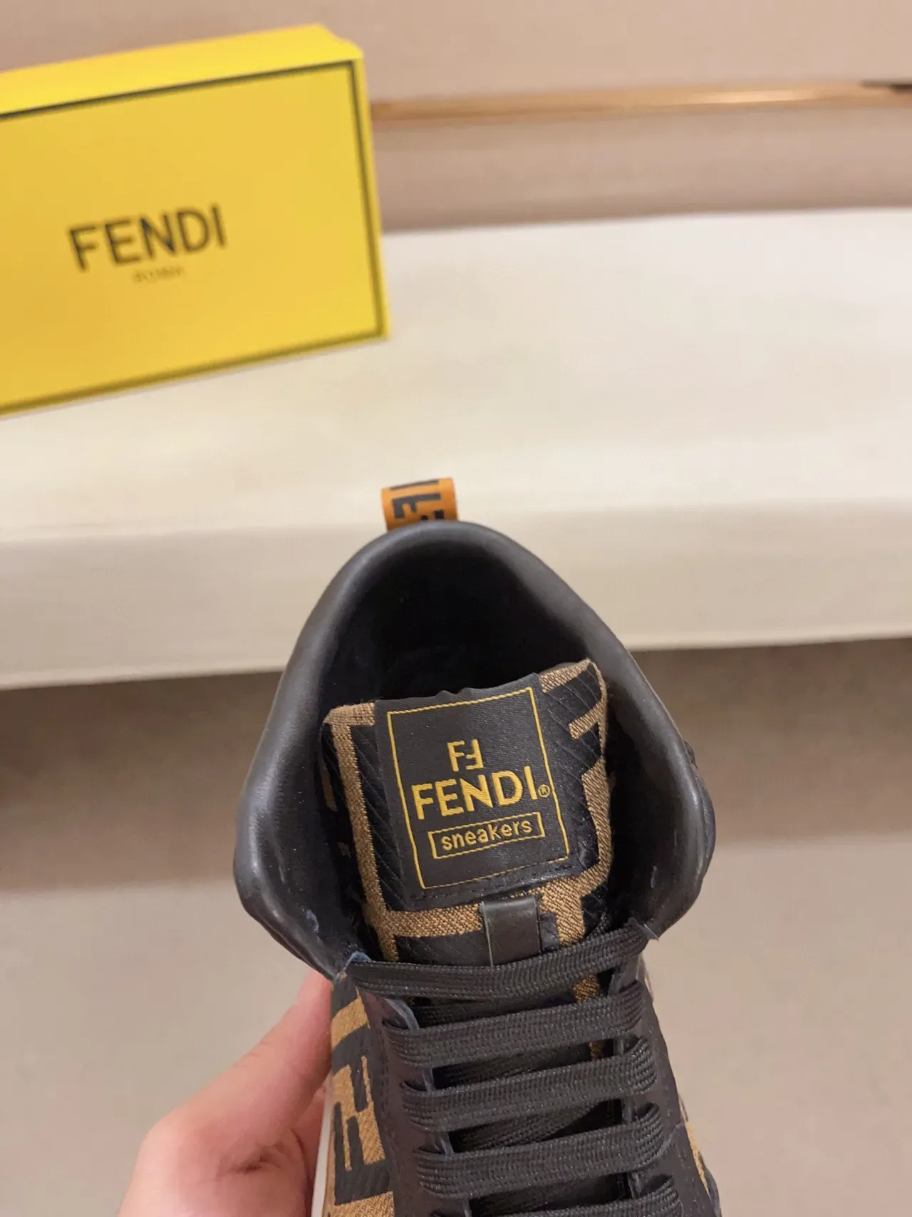 Fendi Preto Marrom High-Top FF Monogram Jacquard Estilo de vida Sapatilhas 6