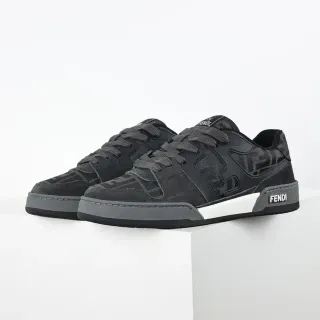 Fendi Black Gray Molded FF-Logo Side Panel Layered Suede And Mesh Upper Lifestyle Sneakers