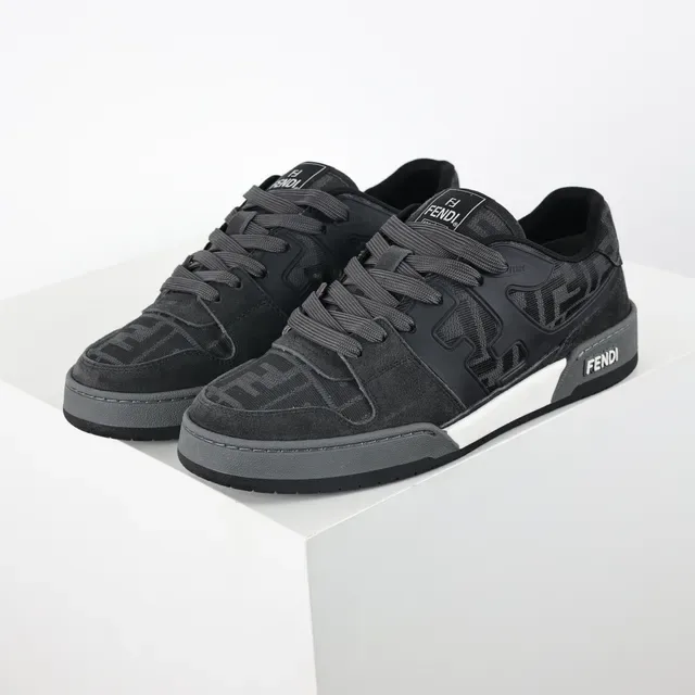 Fendi Noir Gris Moldé FF-Logo Panneau Latéral Daim et Maille Supérieur Sneakers Lifestyle 2