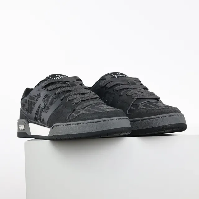 Fendi Noir Gris Moldé FF-Logo Panneau Latéral Daim et Maille Supérieur Sneakers Lifestyle 3