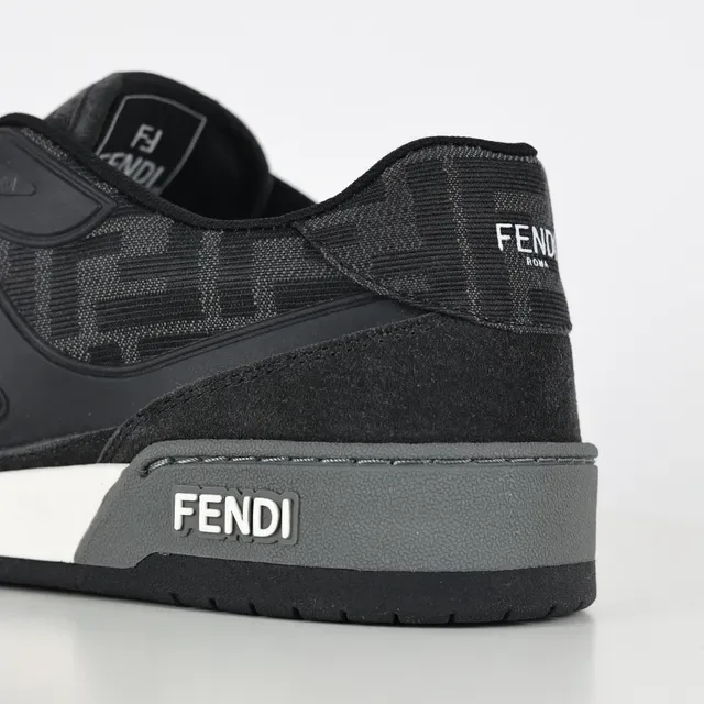 Fendi Noir Gris Moldé FF-Logo Panneau Latéral Daim et Maille Supérieur Sneakers Lifestyle 4