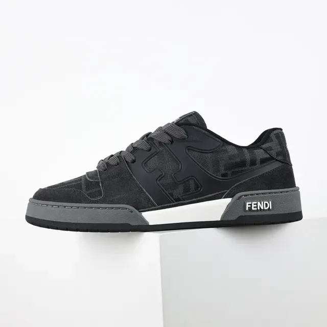 Fendi Noir Gris Moldé FF-Logo Panneau Latéral Daim et Maille Supérieur Sneakers Lifestyle 9