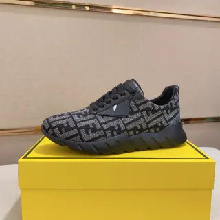 Fendi Black Silver Monogrammed Knit Upper Triangular Eye Logo Patch Chunky Sneakers