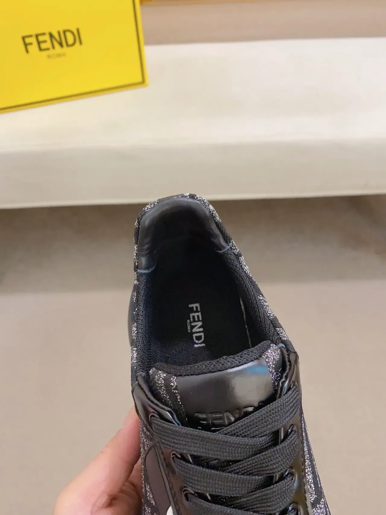 Fendi Black Silver Monogrammed Knit Upper Triangular Eye Logo Patch Chunky Sneakers 6