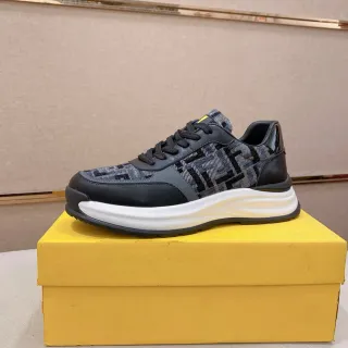 Fendi काला सफेद FF मोनोग्राम जैक्वार्ड चंकी मिडसोल लाइफस्टाइल स्नीकर
