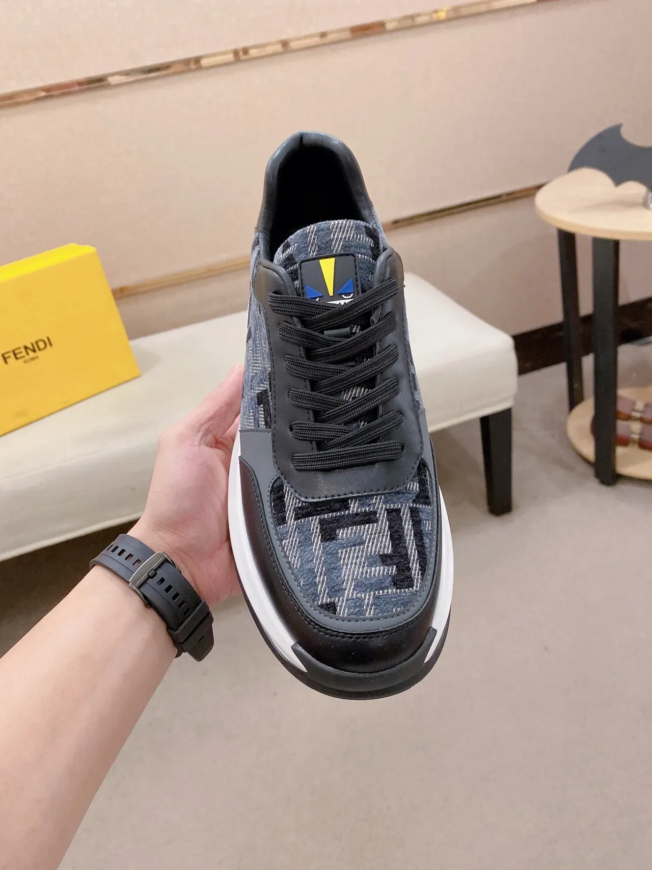 Fendi Noir Blanc FF Monogramme Jacquard Chunky Midsole Lifestyle Sneakers 2
