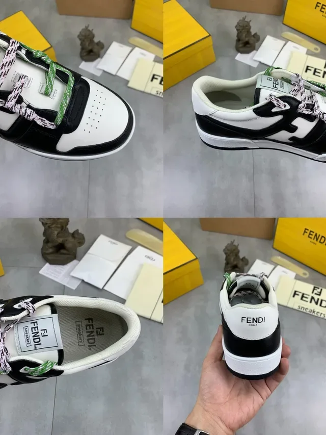 Fendi Black White Low-Top Leather-Panelled Lifestyle Sneakers 2