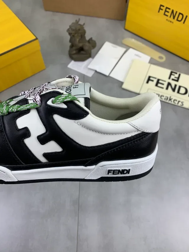 Fendi Black White Low-Top Leather-Panelled Lifestyle Sneakers 4