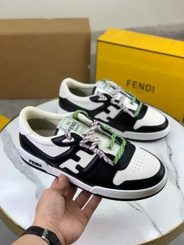 Fendi Black White Low-Top Leather-Panelled Lifestyle Sneakers 5