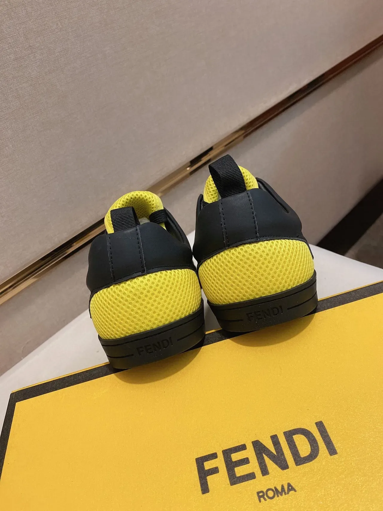 Fendi Black Yellow Low-Top Smooth Leather Upper Sneakers 3