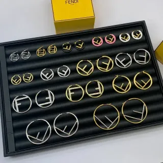 Fendi FF Gold Silver Logo Motif Hoop And Stud Silhouettes Earrings