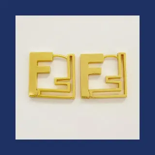 Fendi FF Hoop Gold Interlocking Logo Earrings