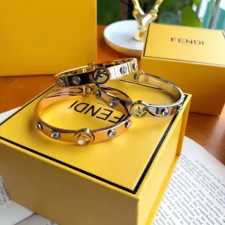 Fendi FF Logo Bangle Gold Silver Hinged Medallion Bracelet