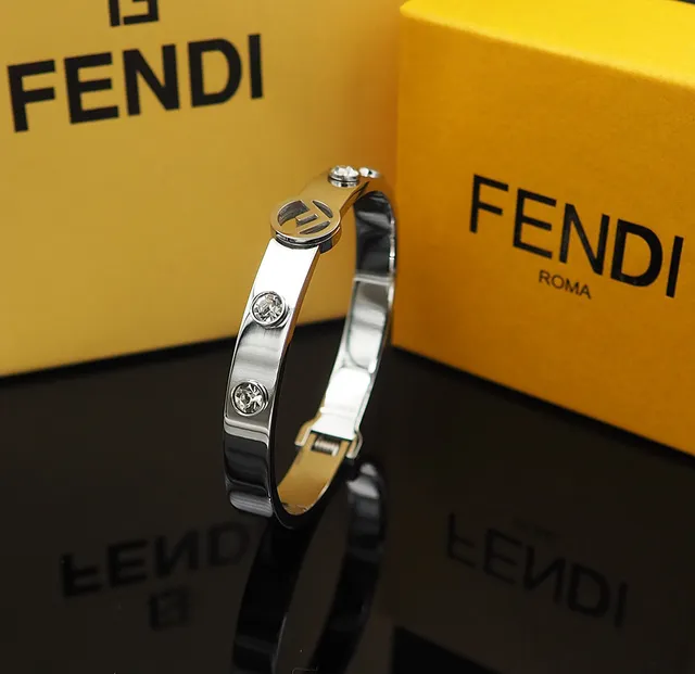 Fendi FF Logo Bangle Gold Silver Hinged Medallion Bracelet 3