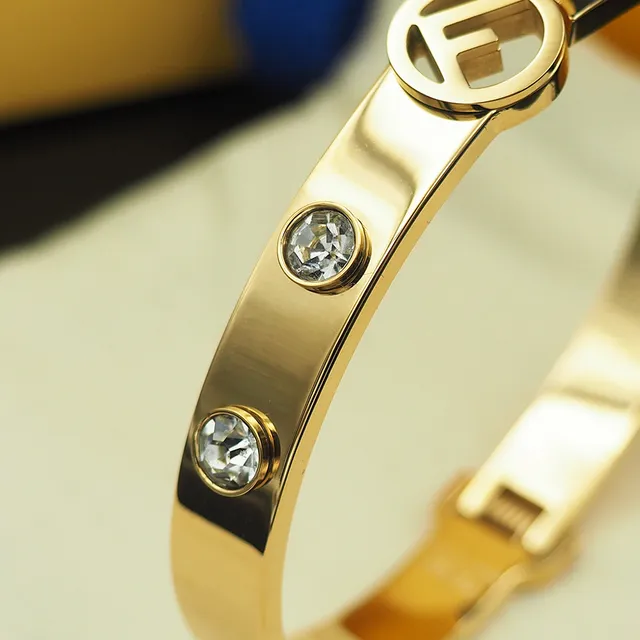 Fendi FF Logo Bangle Gold Silver Hinged Medallion Bracelet 4
