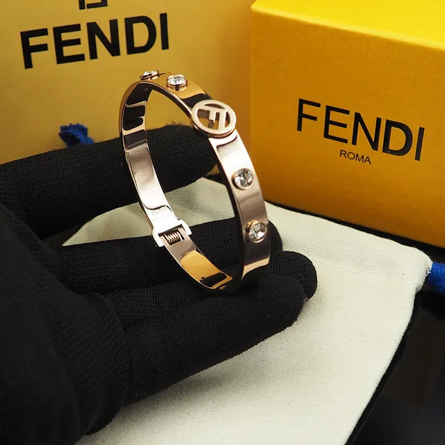 Fendi FF Logo Bangle Gold Silver Hinged Medallion Bracelet 5