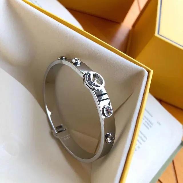 Fendi FF Logo Bangle Gold Silver Hinged Medallion Bracelet 6