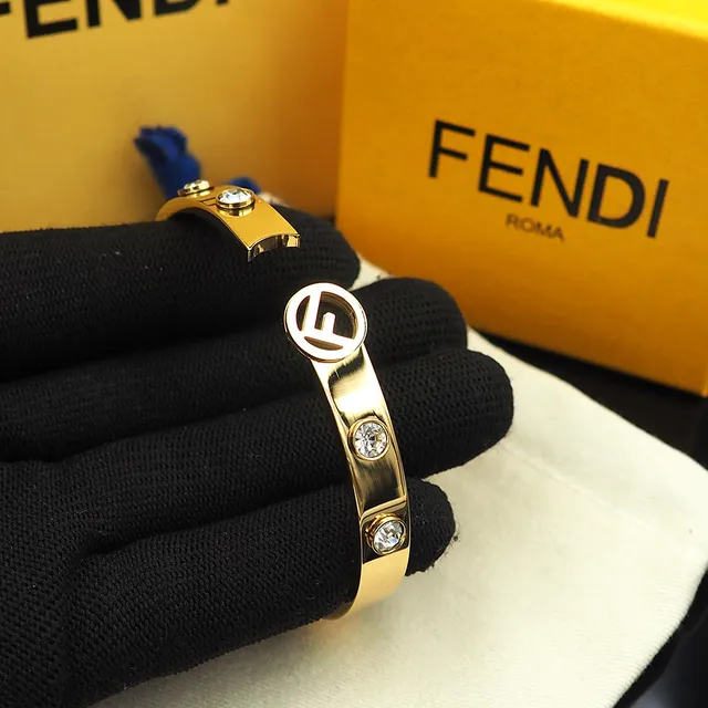 Fendi FF Logo Bangle Gold Silver Hinged Medallion Bracelet 8
