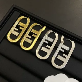 Fendi FF Logo Pavé Crystal Hoop Earrings
