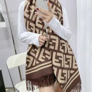Fendi FF Monogram بني و بيج Cashmere وشاح