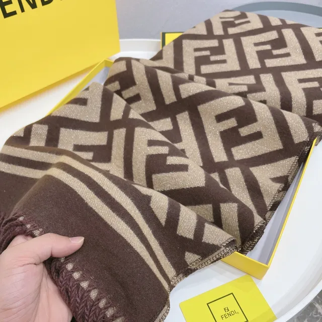 Fendi FF Monogram marrom e bege Cashmere cachecol 5