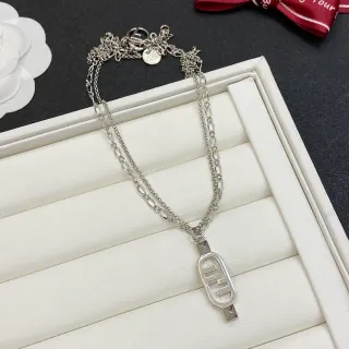 Fendi FF Pendant Silver Double-Chain Necklace