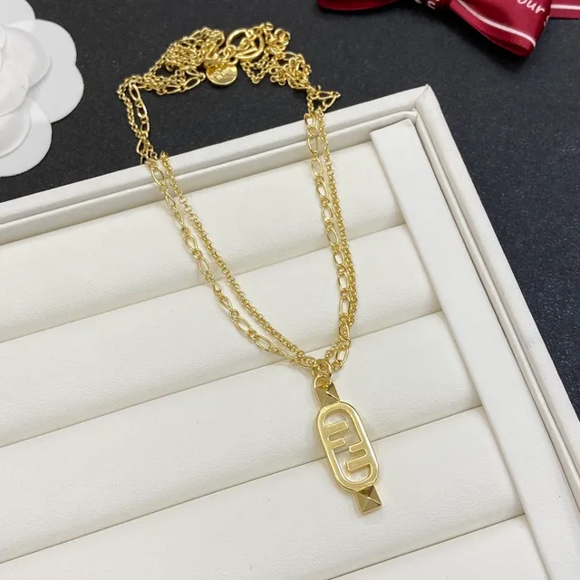 Fendi FF Pendant Silver Double-Chain Necklace 2