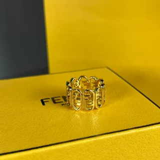 Fendi FF Ring Gold-Tone Wide Band Ring
