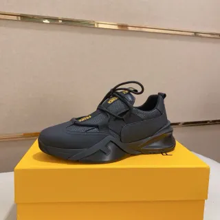 Fendi First Runner Black Yellow Perforated Upper Strap Overlay Chunky Sneakers