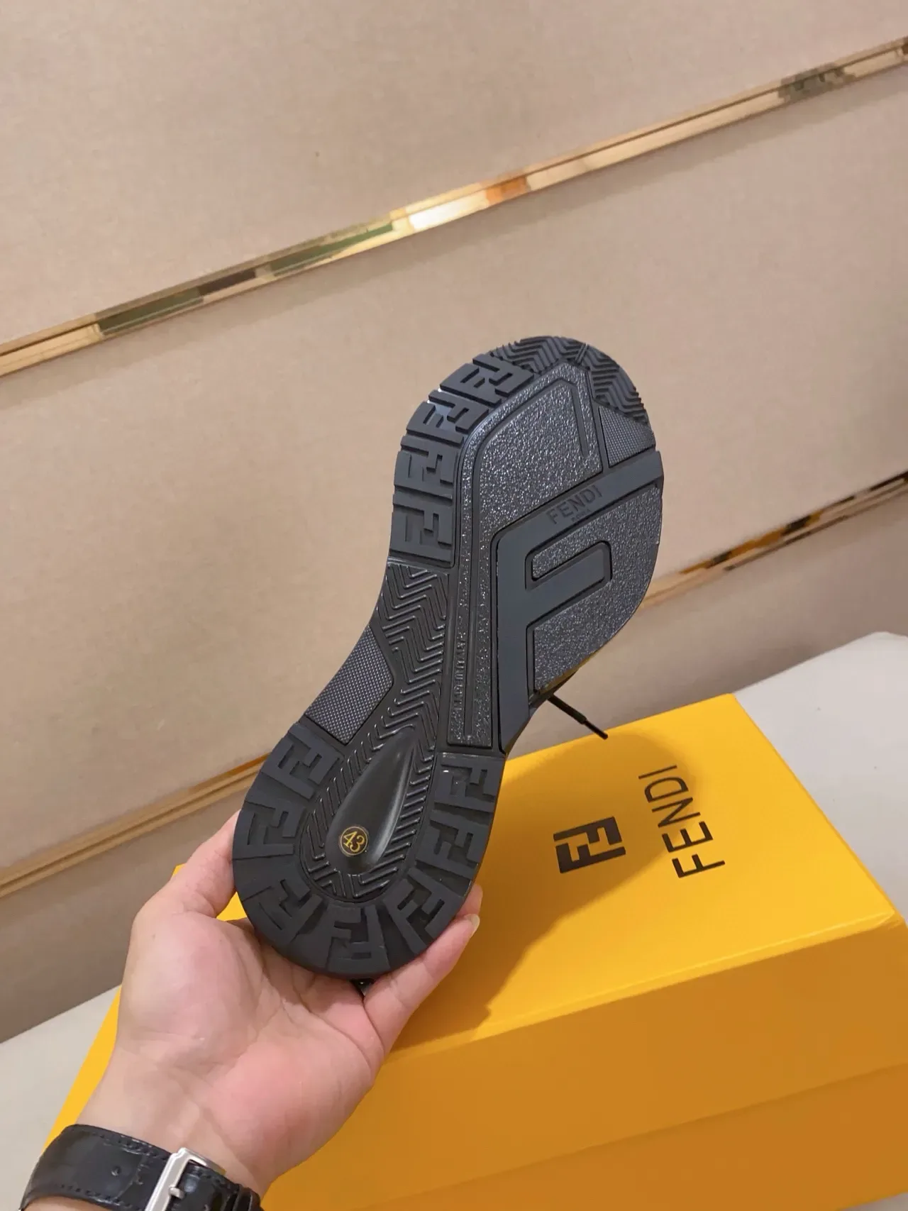 Fendi First Runner Black Yellow Perforated Upper Strap Overlay Chunky Sneakers 2