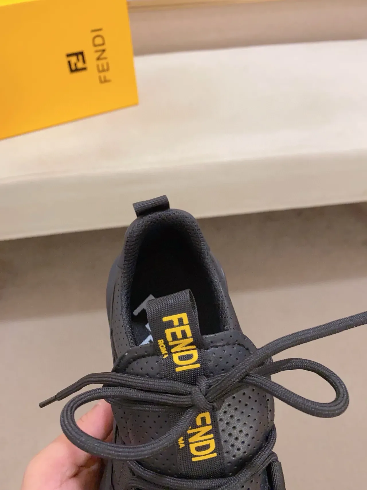 Fendi First Runner Black Yellow Perforated Upper Strap Overlay Chunky Sneakers 4