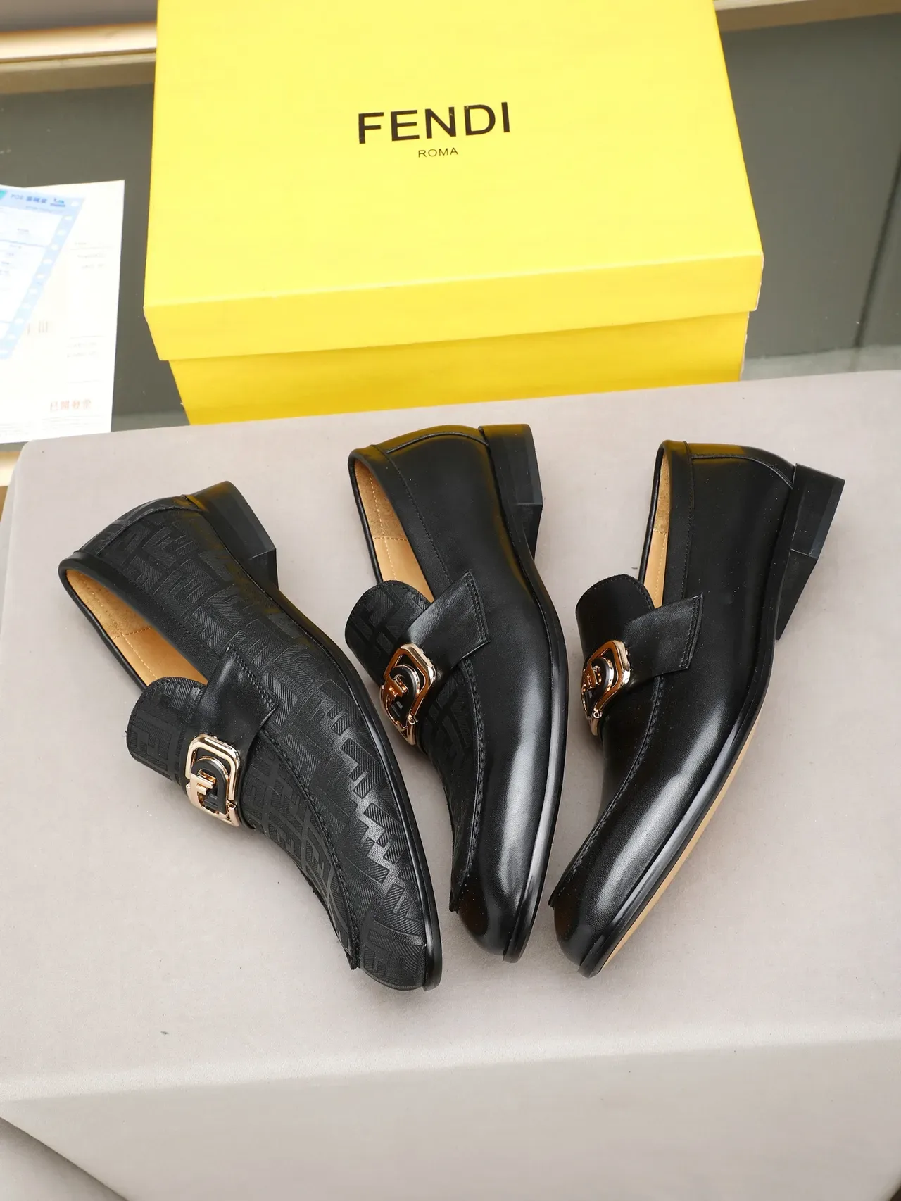 Fendi Horsebit Loafer Noir Marron Cuir Monogrammé Boucle 2
