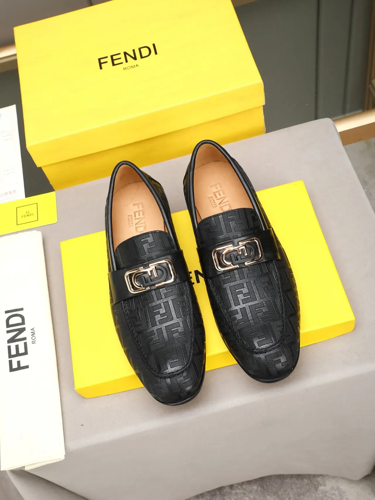 Fendi Horsebit Loafer Noir Marron Cuir Monogrammé Boucle 3