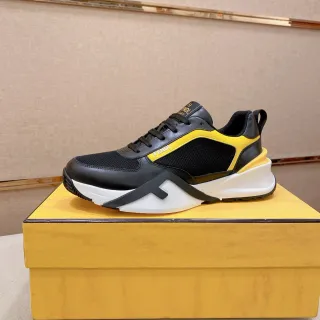 Fendi Lifestyle Sneaker Black Yellow Mesh And Leather Upper Sculpted Midsole Sneakers